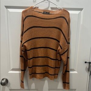 SHEIN Camel and Black Striped Knit Top